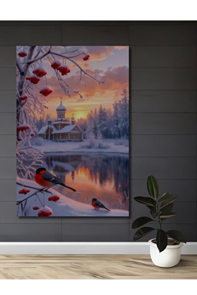 Teona Ahşap Χειμερινό Παραμύθι Εκκλησία με Πουλιά Ξύλινο Διακοσμητικό Τραπέζι...