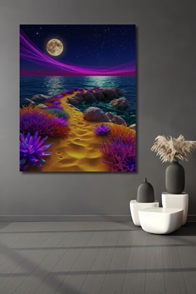 Teona Ahşap Μαγικό νυχτερινό σκηνικό θάλασσας με ελαιογραφία, ξύλινο διακοσμη...