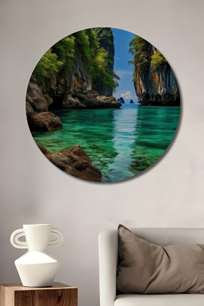 Teona Ahşap Στρογγυλό Ξύλινο Διακοσμητικό Τραπέζι με Σκούρο Τροπικό Σχέδιο σε...