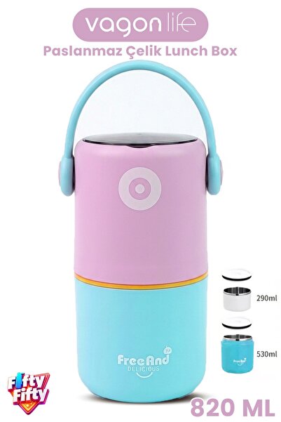 ozbience 820 ml Leak-Proof Steel Lunch Box, Convenient with 2 Bowls, Spoon, a...