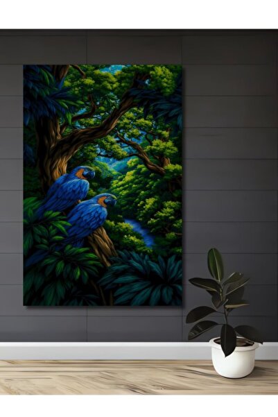 Teona Ahşap Μπλε Παπαγάλος Φύση του Δάσους Ελαιογραφία με όψη ξύλου Διακοσμητ...