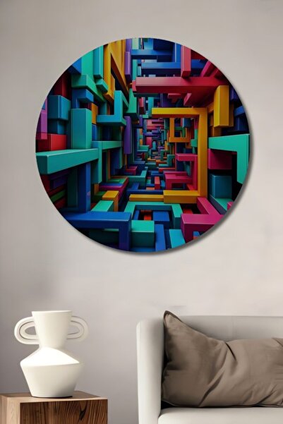 Teona Ahşap Στρογγυλό Πολύχρωμο Γεωμετρικό Λαβύρινθο Αφηρημένης Τέχνης Ξύλινο...