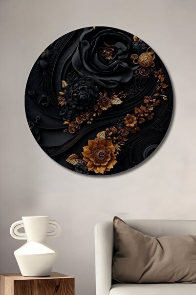 Teona Ahşap Στρογγυλή ανθοδέσμη μαύρων τριαντάφυλλων με χρυσόφυλλα, Ξύλινο δι...