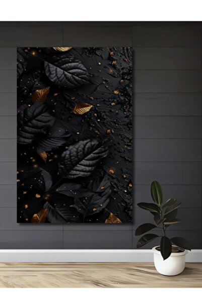 Teona Ahşap Διακοσμητικός ξύλινος πίνακας με χρυσές λεπτομέρειες και μαύρα φύ...