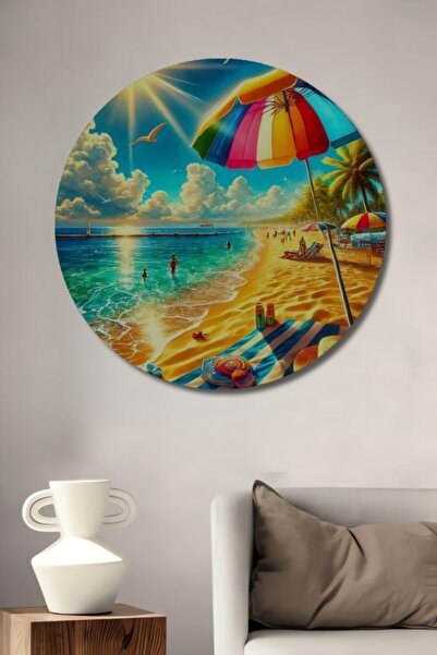 Teona Ahşap Στρογγυλό Ξύλινο Διακοσμητικό Τραπέζι με Ελαιογραφία με θέμα την ...