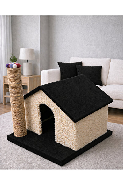 Pet Clup Tek Katlı Tırmalamalı Kedi Evi Siyah