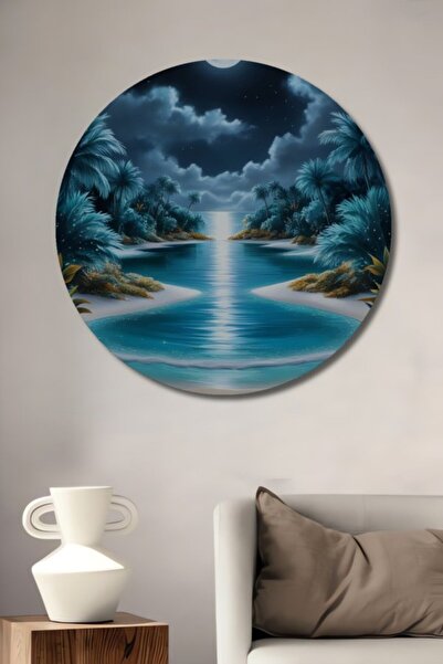 Teona Ahşap Στρογγυλό διακοσμητικό ξύλινο τραπέζι με ελαιογραφία σε στυλ Μαγι...