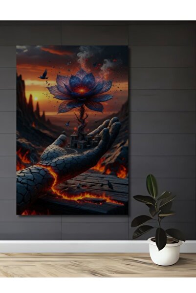 Teona Ahşap Διακοσμητικό Ξύλινο Τραπέζι με Θέμα το Θαυματουργό Άνθος Λωτού κα...