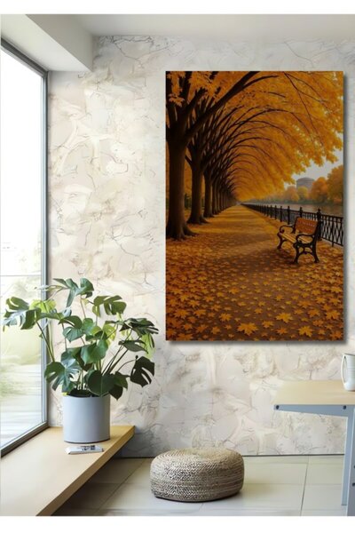 Teona Ahşap Ξύλινο διακοσμητικό τραπέζι με εφέ ελαιογραφίας Golden Autumn Par...