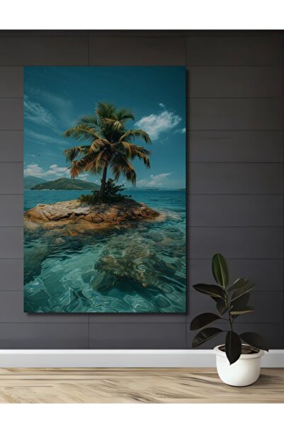 Teona Ahşap Ελαιογραφία με θέμα το Φοίνικα των Τροπικών Νησιών, Ξύλινο Διακοσ...