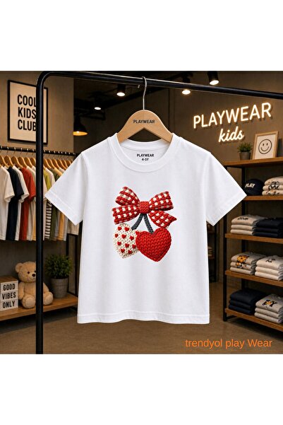 playwear Πλεκτό μπλουζάκι με στάμπα κερασιών και κορδέλα, 100% παιδικό unisex...