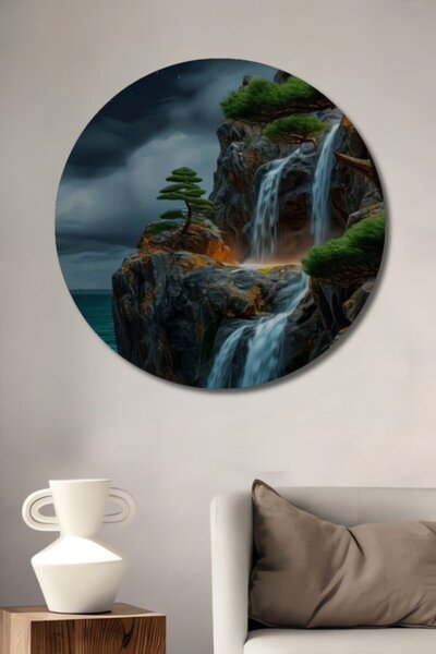 Teona Ahşap Στρογγυλό Ξύλινο Διακοσμητικό Τραπέζι με θέα σε Πανσέληνο, Καταρρ...