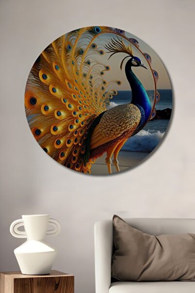 Teona Ahşap Στρογγυλό, μεγαλοπρεπές, ελαιογραφία με εμφάνιση παγώνιου, ξύλινο...