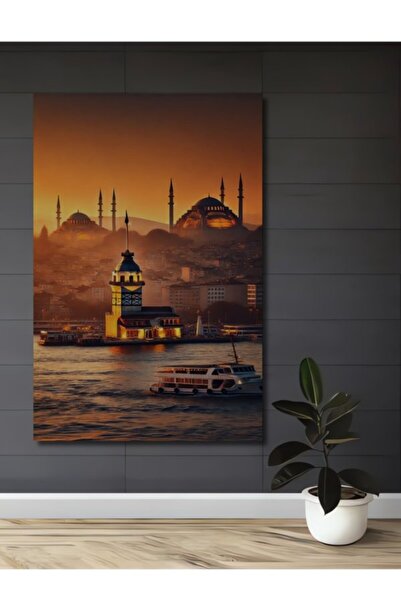 Teona Ahşap Ξύλινο διακοσμητικό τραπέζι με ελαιογραφία του Πύργου των Κοριτσι...