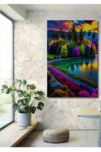 Teona Ahşap Παραμυθένιο Τοπίο Δάσους με Ελαιογραφία, Ξύλινο Διακοσμητικό Τραπ...