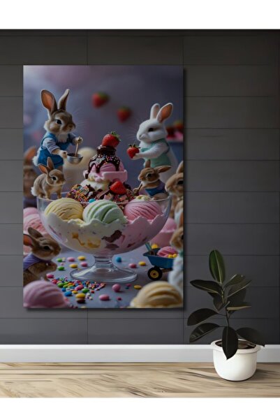 Teona Ahşap Χαριτωμένα κουνέλια και γιγαντιαίο μπολ παγωτού, ξύλινο διακοσμητ...