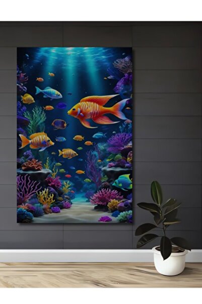 Teona Ahşap Ξύλινο διακοσμητικό τραπέζι με ελαιογραφία που δείχνει ψάρια που ...