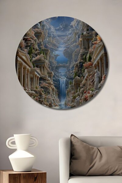 Teona Ahşap Στρογγυλό Ξύλινο Διακοσμητικό Τραπέζι με Σχέδιο Καταρράκτη Ατλαντ...