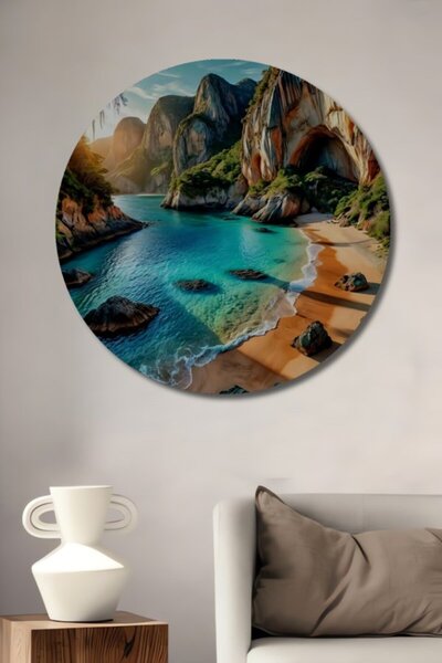 Teona Ahşap Στρογγυλό, πανέμορφο ξύλινο διακοσμητικό τραπέζι με ελαιογραφία μ...