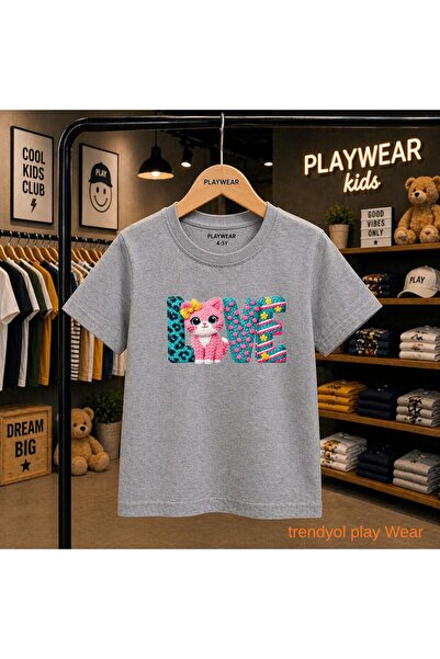 playwear Cat Love Printed 100% Kids Unisex T-Shirt 5 6 -7 8-9 10 -11 12 Years...