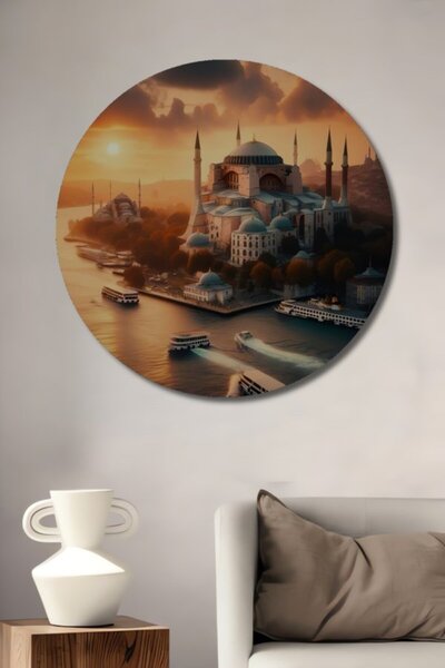 Teona Ahşap Στρογγυλό διακοσμητικό ξύλινο τραπέζι με ελαιογραφία με σιλουέτα ...