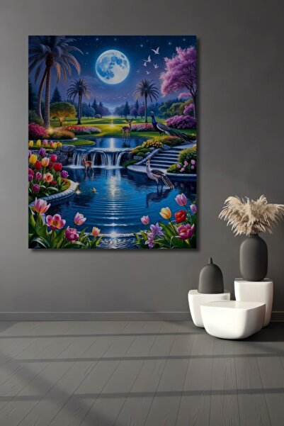 Teona Ahşap Μυστηριώδης Νυχτερινή Προβολή του Δάσους σε Ελαιογραφία, Ξύλινο Δ...