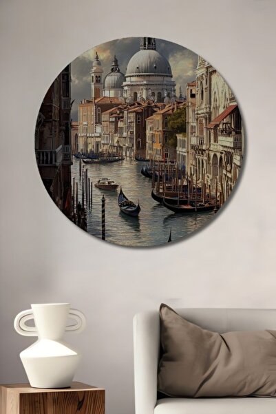 Teona Ahşap Στρογγυλή ζωγραφική με ελαιογραφία με θέα στους Κανάλια της Βενετ...