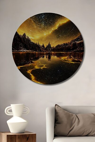 Teona Ahşap Στρογγυλό Ξύλινο Διακοσμητικό Πίνακα Τέχνης με Θέμα τον Ουρανό κα...