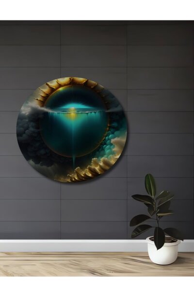 Teona Ahşap Μυστηριώδης Ξύλινη Διακοσμητική Πίνακας με Θέμα τον Ήλιο, τη Θάλα...