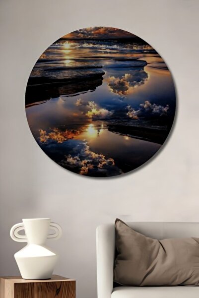 Teona Ahşap Στρογγυλό ξύλινο διακοσμητικό τραπέζι με εντυπωσιακό ηλιοβασίλεμα...