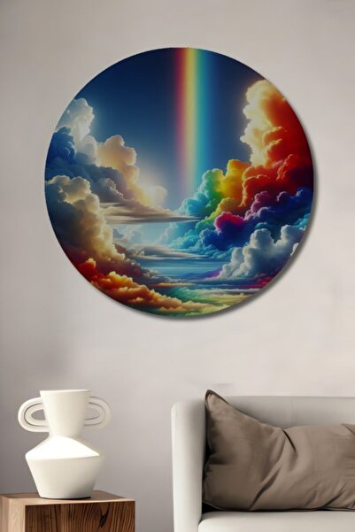 Teona Ahşap Στρογγυλό Ξύλινο Διακοσμητικό Τραπέζι με Ελαιογραφία Ονειρεμένου ...