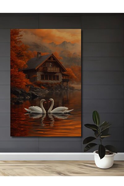 Teona Ahşap Κύκνοι Γεμάτοι Αγάπη και Ξύλινο Διακοσμητικό Τραπέζι Φθινοπωρινής...