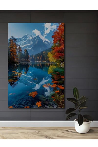 Teona Ahşap Φθινοπωρινό Τοπίο Ορεινής Λίμνης με Ελαιογραφία και Ξύλινη Διακοσ...