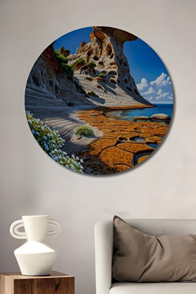 Teona Ahşap Στρογγυλό διακοσμητικό ξύλινο τραπέζι με εφέ ακουαρέλας με σχέδιο...