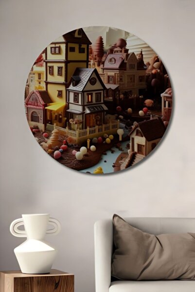 Teona Ahşap Στρογγυλό Ξύλινο Διακοσμητικό Τραπέζι με Θέμα Γλυκό Αστικό Τοπίο ...