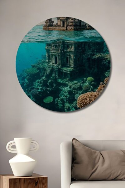 Teona Ahşap Στρογγυλό Ξύλινο Διακοσμητικό Τραπέζι με Υποβρύχιο Μωσαϊκό Κοραλλ...