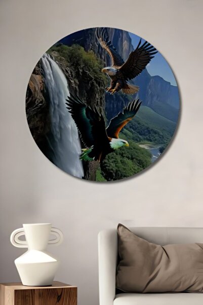 Teona Ahşap Στρογγυλό διακοσμητικό ξύλινο τραπέζι με ελαιογραφία με θέμα τον ...