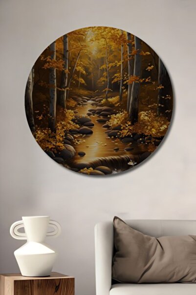 Teona Ahşap Στρογγυλό Ξύλινο Διακοσμητικό Τραπέζι με Εφέ Ελαιογραφίας  "Golde...