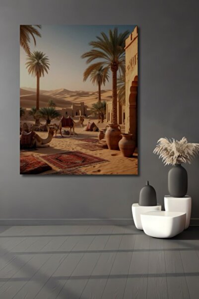 Teona Ahşap Ξύλινο Διακοσμητικό Τραπέζι με Ακουαρέλα Εμφάνισης Καμηλοπαραγάδι...