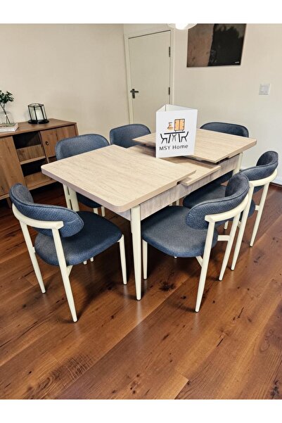 MSY HOME 6 Kişilik Lina Antrasit Kumaş 80*130 Traverten Açılır Masa Sandalye ...