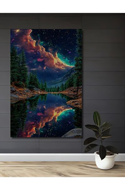 Teona Ahşap Πανέμορφο Ξύλινο Διακοσμητικό Τραπέζι με Ακουαρέλα Τοπίου του Γαλ...