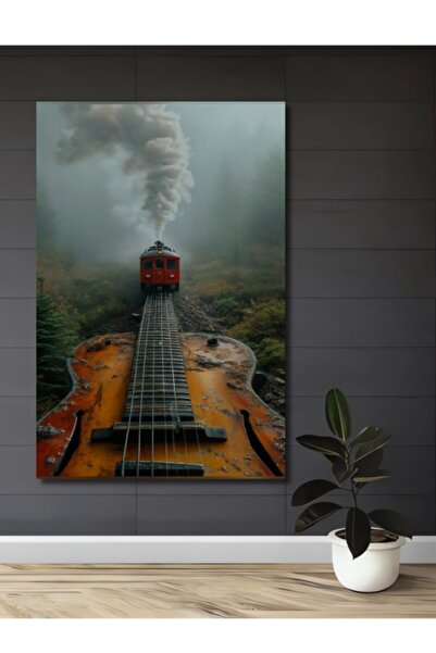 Teona Ahşap Μυστηριώδες Ξύλινο Διακοσμητικό Τραπέζι Κιθάρας με θέμα το Τρένο ...