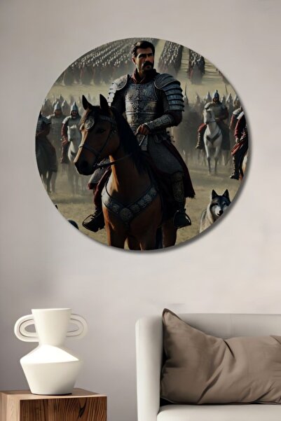 Teona Ahşap Στρογγυλό Οθωμανικό Ξύλινο Διακοσμητικό Πίνακα με Πολεμιστή, Βασι...