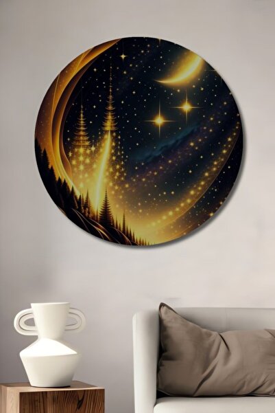 Teona Ahşap Στρογγυλό Ξύλινο Διακοσμητικό Πίνακα Ξύλινης Τέχνης Golden Moon a...