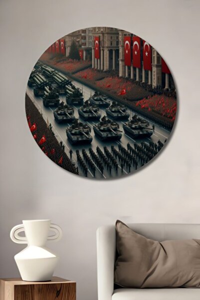 Teona Ahşap Στρογγυλό ξύλινο διακοσμητικό τραπέζι με ελαιογραφία με θέμα το Σ...