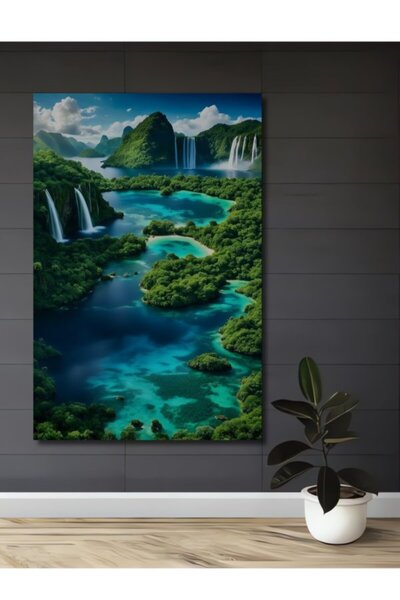 Teona Ahşap Τροπικοί καταρράκτες του Παραδείσου με υδατογραφία, ξύλινο διακοσ...