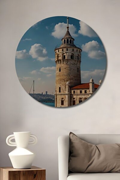 Teona Ahşap Στρογγυλός Ξύλινος Διακοσμητικός Πίνακας με Ελαιογραφία Πύργου τω...