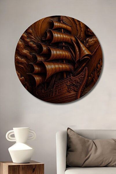 Teona Ahşap Στρογγυλό Μεγάλο Ξύλινο Διακοσμητικό Τραπέζι Ζωγραφικής με Σκάλισ...