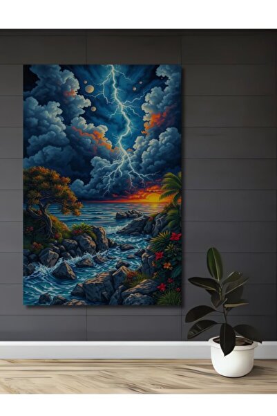 Teona Ahşap Υπερφυσικό Τοπίο Καταιγίδας με Ελαιογραφία, Ξύλινο Διακοσμητικό Τ...