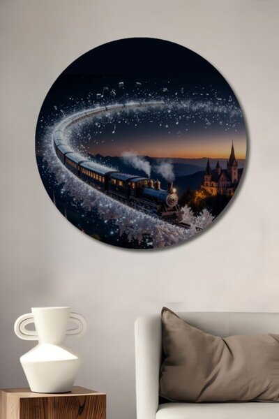 Teona Ahşap Στρογγυλό Ξύλινο Διακοσμητικό Τραπέζι με Θέμα το Τρένο και την Τα...